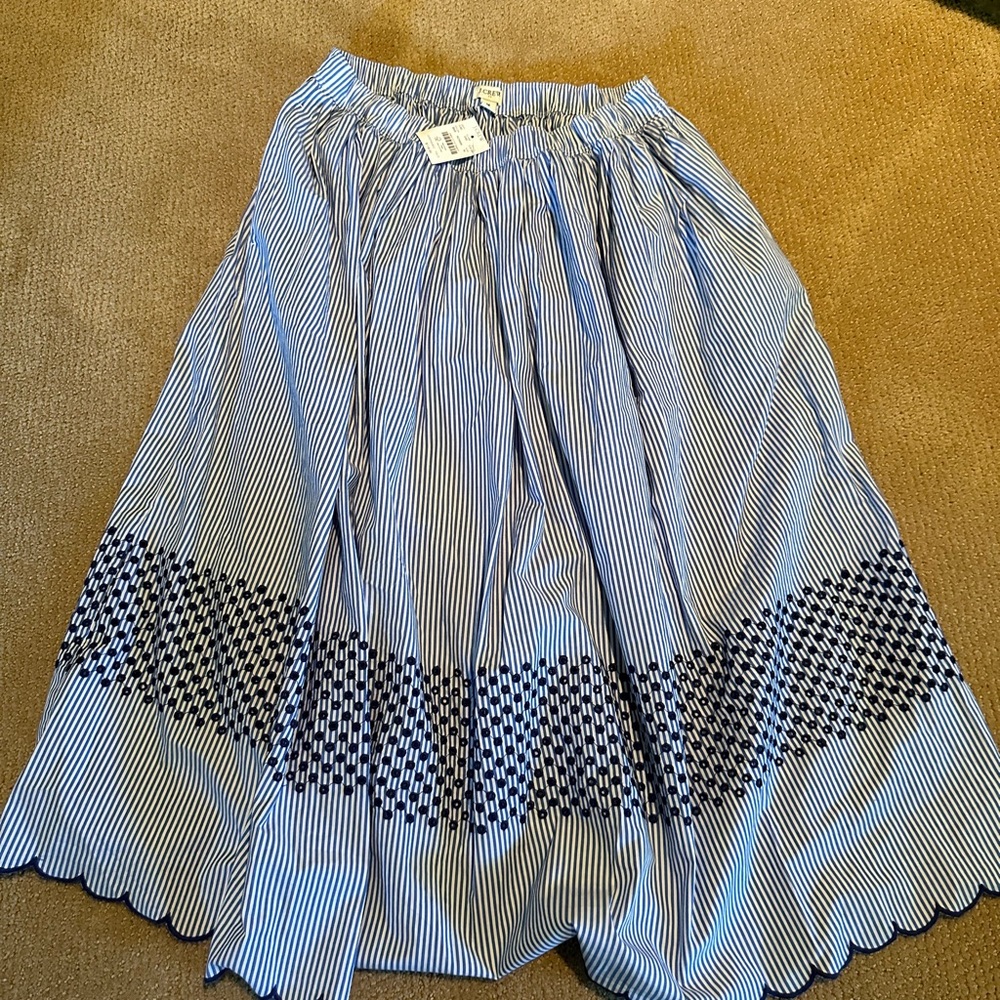 Women’s J Crew blue and white midi skirt. NWT. Smoke and pet free home